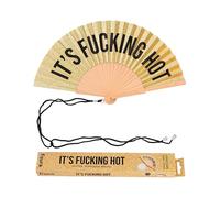 Fisura - Éventail en Bois Original avec Message “f*cking Hot”. Accessoire Moderne et Scintillant, Ventilateur de Poche doré à Paillettes avec Attache Incluse. Dimensions : 42,5 x 23 cm