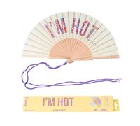 Fisura - Éventail en Bois Original avec Message “I’m Hot”. Accessoire Moderne et coloré, Ventilateur de Poche Beige avec Attache Incluse. Dimensions : 42,5 x 23 cm
