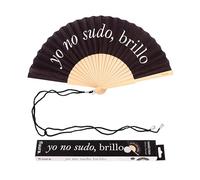 fisura. - Éventail en bois original avec message “je ne rajoute pas de brillance”. Accessoire tendance et coloré, ventilateur de poche noir avec attache incluse. Dimensions : 42,5 x 23 cm