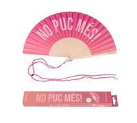 fisura. - Éventail en bois original avec message “no puc més!”. Ventilateur portatif au design dégradé rose, accessoire moderne et coloré avec attache incluse. Dimensions : 42,5 x 23 cm