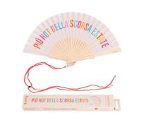 Fisura - Éventail en bois original avec message “più hot della scorsa estate”. Ventilateur à main beige au design tendance Dimensions : 42,5 x 23 cm