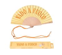 Fisura - Éventail en bois original avec message “vado a fuoco”. Accessoire moderne et coloré, ventilateur de poche jaune avec crochet inclus. Idéal pour affronter la chaleur avec style. 42,5 x 23 cm