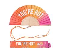 Fisura - Éventail en Bois Original avec Message “You are h*t”. Accessoire Moderne et coloré, Ventilateur de Poche dégradé Rose et Orange avec Attache Incluse. Dimensions : 42,5 x 23 cm