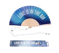 fisura. - Éventail en bois pour mariage avec message “love is in the air”. Ventilateur à main dégradé bleu, accessoire élégant et romantique avec attache incluse. Taille : 42,5 x 23 cm
