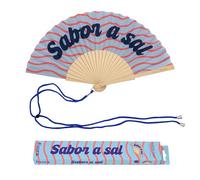 fisura. - Éventail en bois « Sabor a sal », éventail à main moderne bleu, accessoire été coloré avec dragonne incluse, idée cadeau originale pour l’été, 42,5 x 23 cm