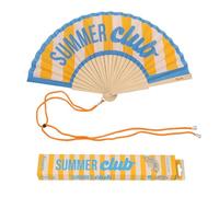 Fisura - Éventail en Bois « Summer Club », éventail à Main Moderne Bleu et Jaune, Accessoire été Tendance avec dragonne Incluse, idée Cadeau Originale, 42,5 x 23 cm