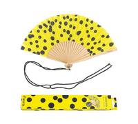 Éventail original - FISURA - Pois. Éventail moderne. Éventail jaune et noir. Avec cordon pour éventail. 42,5 x 23 cm