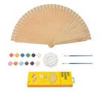 Fisura- Éventail original à personnaliser. Éventail en bois pour activités créatives. Ventilateur portable idéal pour offrir. Comprend 12 couleurs, 1 pinceau et 1 palette. Taille : 42,5 x 23 cm