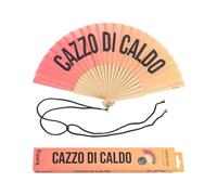 Fisura - Éventail Original avec Le Message “Cazz* di Caldo. Éventail Moderne en Bois et Amusant. Éventail dégradé en Tons Rouges. Éventail avec Cordon pour éventail. Dimensions : 42,5 x 23 cm., AHT2410162
