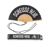 Fisura - Éventail Original avec Le Message “SCH*isse Heir”. Éventail Moderne en Bois et Amusant. Éventail Noir et Blanc. Éventail avec Cordon pour éventail. Dimensions : 42,5 x 23 cm.