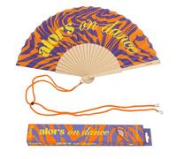 fisura. - Éventail Original avec Message “Alors on Dance”. Accessoire en Bois Moderne et coloré. Ventilateur à Main Orange et Violet. Dragonne Incluse. Idée Cadeau Amusante. 42,5 x 23 cm
