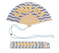 Fisura - Éventail Original avec Message « Après Sea » - Éventail en Bois Moderne à Vagues Bleues. Accessoire coloré avec Cordon Inclus - Idée Cadeau été - 42,5 x 23 cm