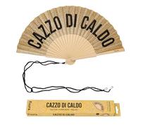Fisura - Éventail Original avec Message “c*zzo di Caldo”. Accessoire en Bois Moderne et coloré. Ventilateur à Main pailleté doré. Dragonne Incluse. Idée Cadeau Amusante. 42,5 x 23 cm