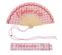 Fisura - Éventail Original avec Message “Chaleur d'été”. Accessoire en Bois Moderne et coloré. Ventilateur à Main à Carreaux Roses. Dragonne Incluse. Idée Cadeau Amusante. 42,5 x 23 cm