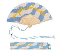 Fisura - Éventail Original avec Message “Col Vento”. Accessoire en Bois Moderne et coloré. Ventilateur à Main Bleu. Dragonne Incluse. Idée Cadeau Amusante. 42,5 x 23 cm