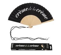Fisura - Éventail Original avec Message “Crème de la crème”. Accessoire en Bois Moderne et coloré. Ventilateur à Main Noir. Dragonne Incluse. Idée Cadeau Amusante. 42,5 x 23 cm