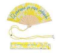 Fisura - Éventail Original avec Message « El Verano » - Éventail en Bois Moderne Jaune. Accessoire coloré avec Cordon Inclus - Idée Cadeau été - 42,5 x 23 cm