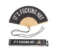 Fisura - Éventail original avec message en anglais "f*cking hot". Éventail moderne et amusant en bois. Éventail noir et blanc. Mesures : 42,5 x 23 cm. Bois et textile.