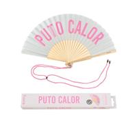 Fisura - Éventail original avec message en espagnolo "p*to calor". Eventail en bois moderne et amusant. Eventail pliant gris et rose. Dimensions : 42,5 x 23 cm.