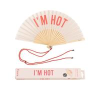 Éventail original avec message ""Im hot"". Éventail en bois moderne et amusant. Éventail beige et rouge. Dimensions : 42,5 x 23 cm -