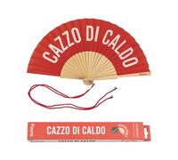 Fisura - Éventail original avec message en italien "c*zzo di caldo". Éventail moderne et amusant en bois. Éventail pliant rouge et blanc. Mesures : 42,5 x 23 cm. Bois et textile.