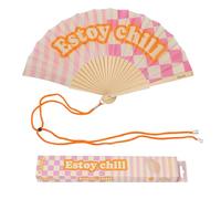 Fisura - Éventail Original avec Message “Estoy Chill”. Accessoire en Bois Moderne et coloré. Ventilateur à Main Rose. Dragonne Incluse. Idée Cadeau Amusante. 42,5 x 23 cm