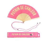 Fisura. - Éventail Original avec message. Éventail moderne en bois pliant, avec cordon. Dimensions : 42,5 x 23 cm. Bois et textile. (Chaleur, rose)