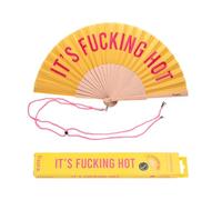 Fisura - Éventail Original avec Message f*cking Hot. Éventail Moderne et Amusant en Bois. Éventail Rose et Jaune. Mesures : 42,5 x 23 cm. Bois et Textile.