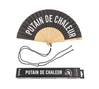 Fisura - Éventail original avec message français "p*tain de chaleur". Éventail moderne et amusant en bois Éventail noir et blanc. Éventail avec cordon pour éventail. Mesures : 42,5 x 23 cm.