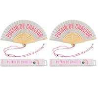 fisura. - Éventail Original avec Message français p*Tain de Chaleur. Éventail Moderne et Amusant en Bois. Éventail Pliant Grey et Rose. Mesures : 42,5 x 23 cm. (Lot de 2)