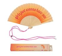 Fisura - Éventail Original avec Message “Have Sun”. Accessoire en Bois Moderne et coloré. Ventilateur à Main Orange dégradé. Dragonne Incluse. Idée Cadeau Amusante. 42,5 x 23 cm