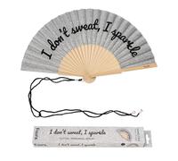 Fisura - Éventail Original avec Message “I Don't Sweat”. Accessoire en Bois Moderne et coloré. Ventilateur à Main pailleté argenté. Dragonne Incluse. Idée Cadeau Amusante. 42,5 x 23 cm