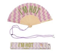 Fisura - Éventail Original avec Message « I’m Hot » - Éventail en Bois Moderne Lilas à Vagues. Accessoire coloré avec Cordon Inclus - Idée Cadeau été - 42,5 x 23 cm