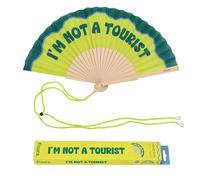 fisura. - Éventail Original avec Message « I’m Not a Tourist » - Éventail en Bois Moderne Vert. Accessoire coloré avec Cordon Inclus - Idée Cadeau été - 42,5 x 23 cm