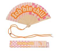 Fisura - Éventail Original avec Message “Ich Bin Chill”. Accessoire en Bois Moderne et coloré. Ventilateur à Main Rose. Dragonne Incluse. Idée Cadeau Amusante. 42,5 x 23 cm
