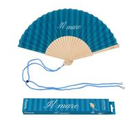 Fisura - Éventail Original avec Message « Il Mare » - Éventail en Bois Moderne Bleu. Accessoire coloré avec Cordon Inclus - Idée Cadeau été - 42,5 x 23 cm