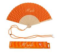 Fisura - Éventail Original avec Message « Il Sole » - Éventail en Bois Moderne Orange. Accessoire coloré avec Cordon Inclus - Idée Cadeau été - 42,5 x 23 cm