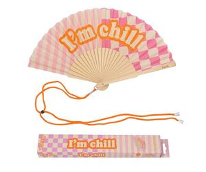 Fisura - Éventail Original avec Message “I'm Chill”. Accessoire en Bois Moderne et coloré. Ventilateur à Main Rose. Dragonne Incluse. Idée Cadeau Amusante. 42,5 x 23 cm