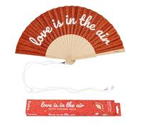 Fisura - Éventail Original avec Message “Love is in The air”. Accessoire en Bois Moderne et coloré. Ventilateur à Main pailleté Rouge. Dragonne Incluse. Idée Cadeau Amusante. 42,5 x 23 cm