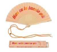 fisura. - Éventail Original avec Message “Non ce la taccio piu”. Accessoire en Bois Moderne et coloré. Ventilateur à Main Orange. Dragonne Incluse. Idée Cadeau Amusante. 42,5 x 23 cm