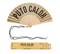 Fisura - Éventail Original avec Message “p*to calor”. Accessoire en Bois Moderne et coloré. Ventilateur à Main pailleté doré. Dragonne Incluse. Idée Cadeau Amusante. 42,5 x 23 cm