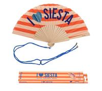 Fisura - Éventail Original avec Message “Siesta”. Accessoire en Bois Moderne et coloré. Ventilateur à Main pailleté Orange. Dragonne Incluse. Idée Cadeau Amusante. 42,5 x 23 cm