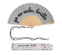 Fisura - Éventail Original avec Message “yo no sudo”. Accessoire en Bois Moderne et coloré. Ventilateur à Main pailleté argenté. Dragonne Incluse. Idée Cadeau Amusante. 42,5 x 23 cm