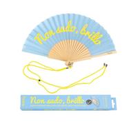 Fisura - Éventail Original Message “Non sudo Brillo”. Éventail Bleu en Bois. Éventail avec Cordon pour éventail. Brille dans l'obscurité. 42,5 x 23