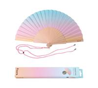 Fisura - Éventail original multicolore en dégradé. Eventail en bois moderne et amusant. Eventail bleu. Dimensions : 42,5 X 23 centimètres. Matériau : Bois et textile.