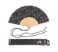 Fisura Éventail Original – Bois et textile, motifs chat noir et blanc – 42,5 X 23