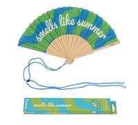 Fisura - Éventail Original “Smells Like Summer” en Bois Vert et Bleu, éventail à Main Moderne et coloré avec Cordon Inclus, Accessoire été coloré, 42,5 x 23 cm