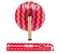 Fisura Éventail pliable avec message « I'm h*t ». Éventail pliable original en papier. PAI PAI PAI Rose et rouge. Cadeau de mariage pour invités, cadeau fête ou cérémonie.