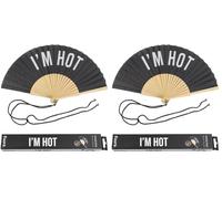 fisura. - Éventail pliable original avec message en anglais - Éventail amusant en bois - Cadeau d'anniversaire, décoration de fête de mariage (chaud, noir) (I'm hot, noir) (Lot de 2)