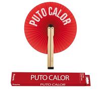 Fisura - Éventail Pliable Papier avec Message “P*to calor”, éventail Main Original Style pai pai Rouge, Accessoire Mariage invités, idée Cadeau fête cérémonie été Original
